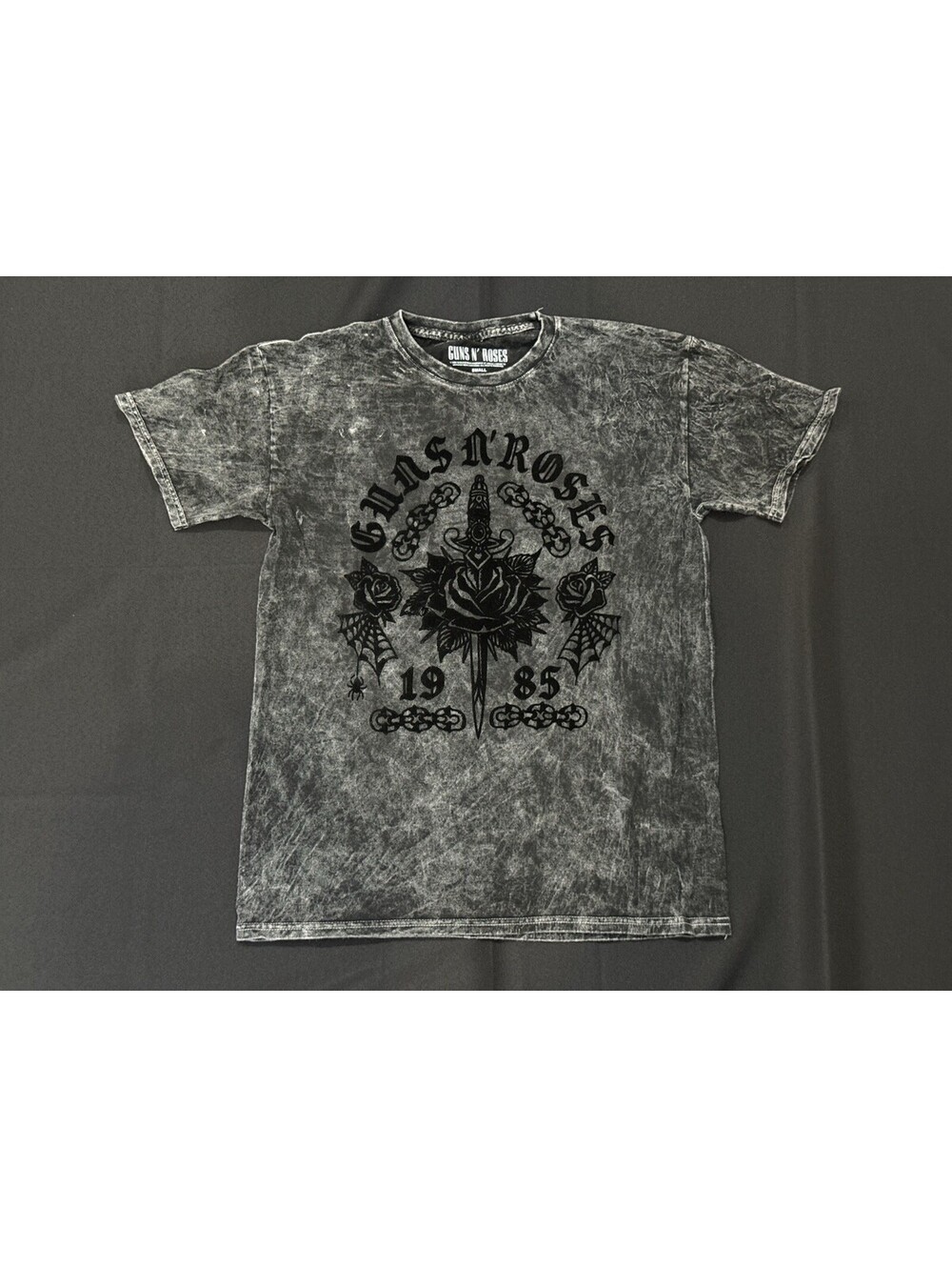 Guns N' Roses 1985 Black Acid Wash Graphic T-Shirt, Size Small 100% Cotton
